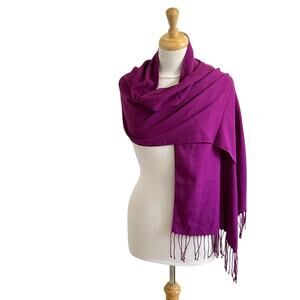 Pure Cashmere Knitted Fringed Scarf Quiet Luxury Soft Glam 70" L x 17" W